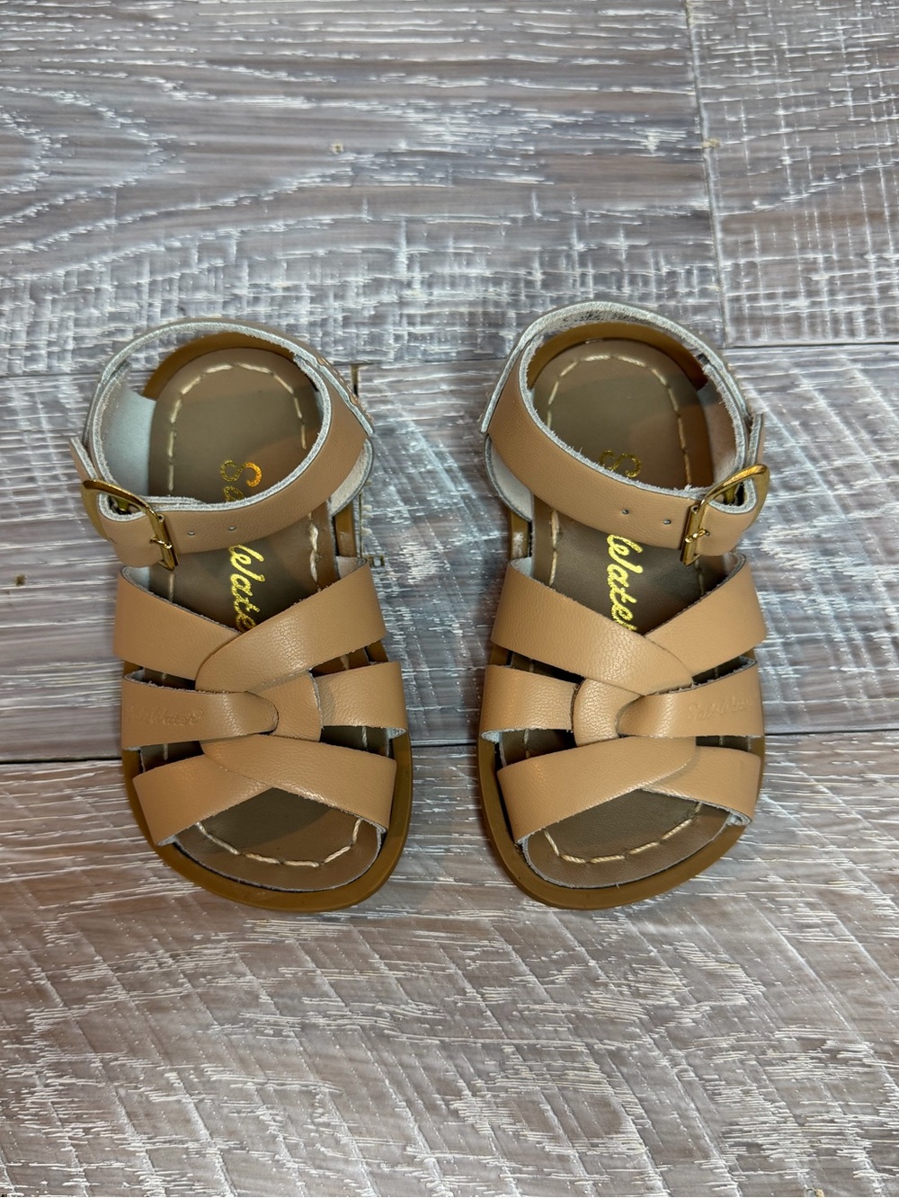 NWOT Salt Water Classic Kids Tan Strappy Buckle Sandals
